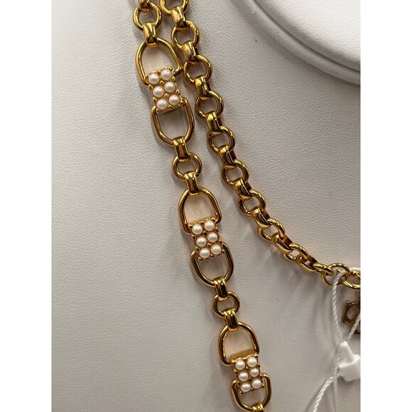 Ann Taylor Pearl Cluster Pineapple Green Rhinestone Gold Tone Long Necklace New - Picture 8 of 9